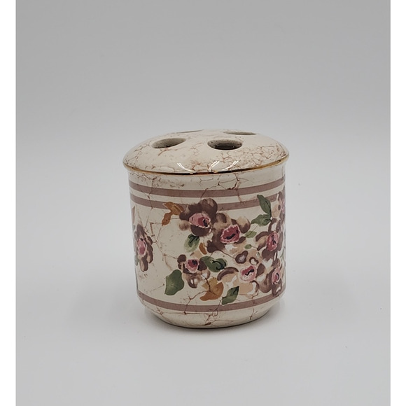 Vintage Croscill Cotswold Roses Toothbrush Holder Shabby Chic - Picture 3 of 9